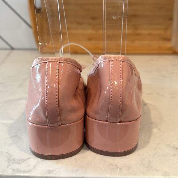 Topshop pink  bow tie mid block heel round toe faux patent leather office size 7 - Picture 5 of 11